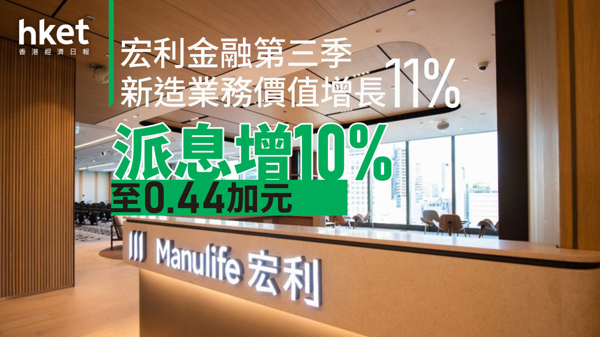 宏利945|宏利金融第三季新造業務價值增長11% 派息增10%至0.44加元