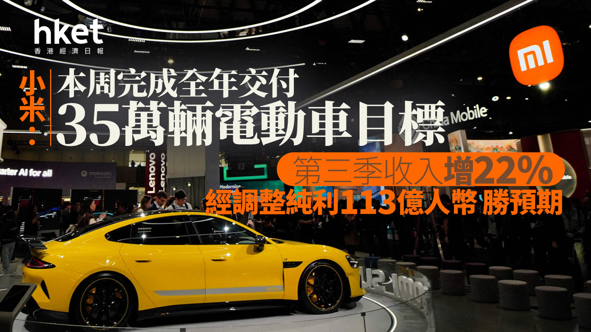 1810｜小米：本周完成全年交付35萬輛電動車目標第三季收入增22%、經調整純利113億人幣勝預期（第二版）