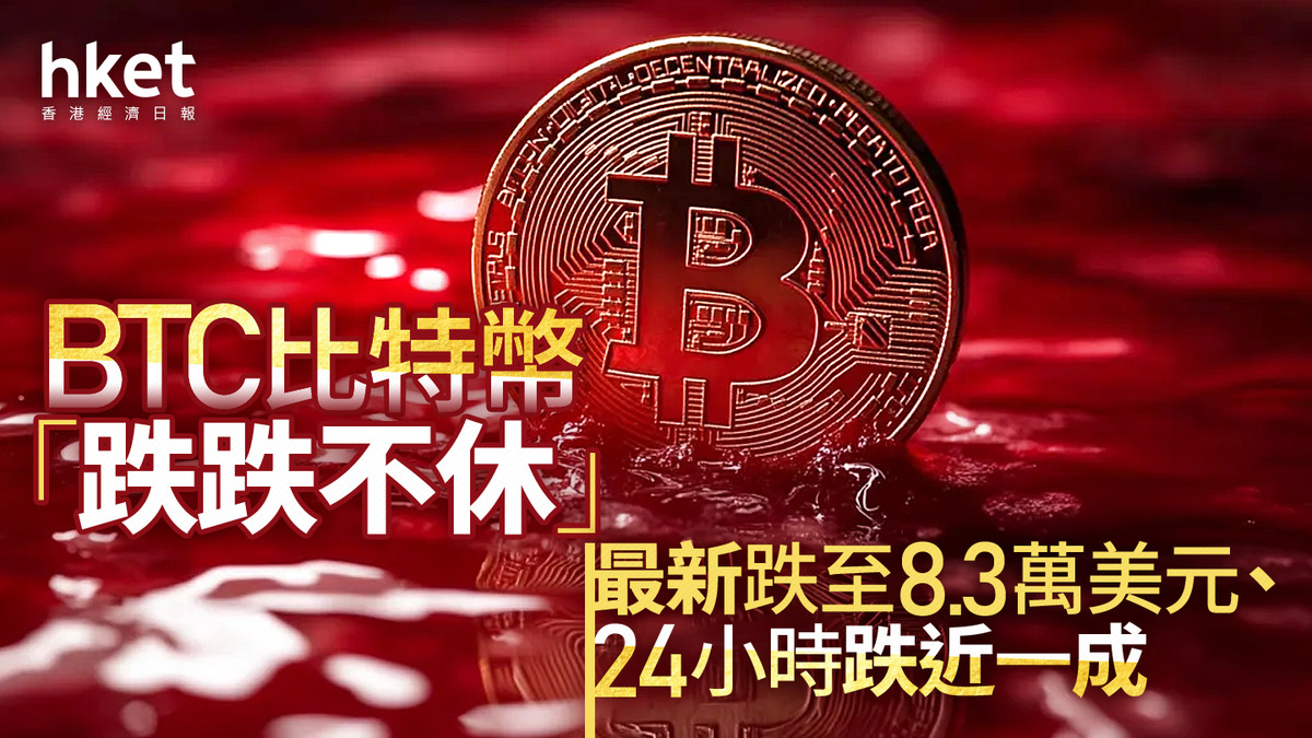 Bitcoin｜BTC比特幣「跌跌不休」 最新跌至8.3萬美元、24小時跌近一成