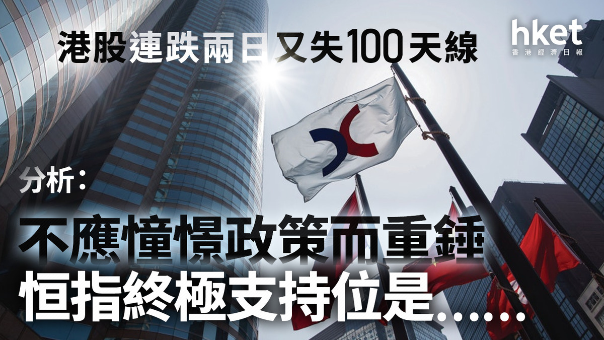 港股分析｜港股連跌兩日又失100天線分析：現水平不應憧憬政策而重錘、恒指終極支持位是……