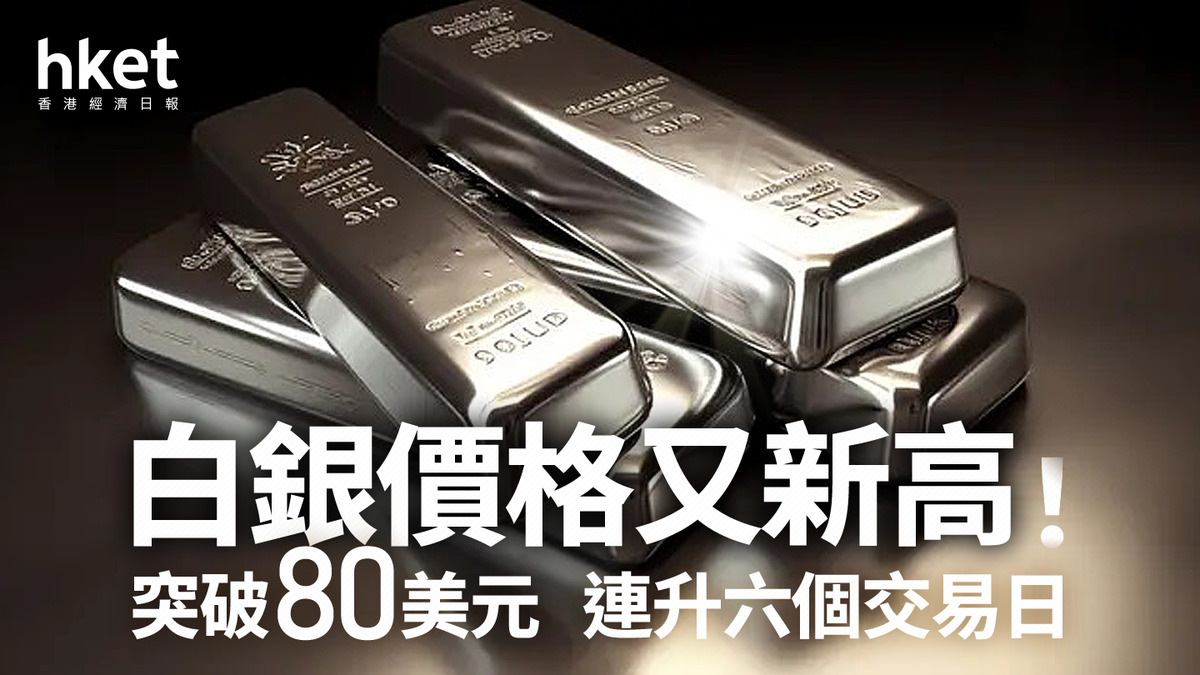 銀價走勢｜白銀價格又新高！ 現貨銀突破80美元、全球總市值4.5萬億美元超越蘋果