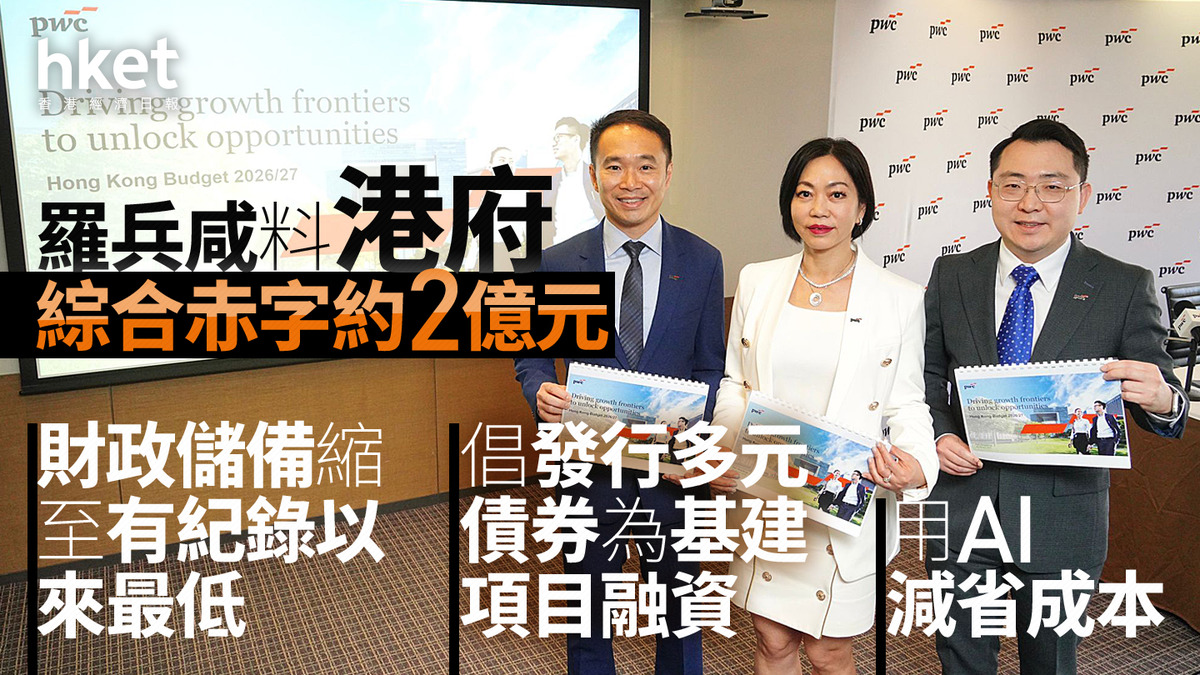 財政預算案2026｜羅兵咸料綜合赤字約2億元財政儲備縮至有紀錄以來最低倡發行多元債券為基建項目融資、用AI減省成本