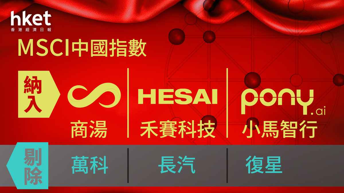 MSCI季检|MSCI中国指数纳入商汤、禾赛科技、小马智行 剔除万科、长汽、复星