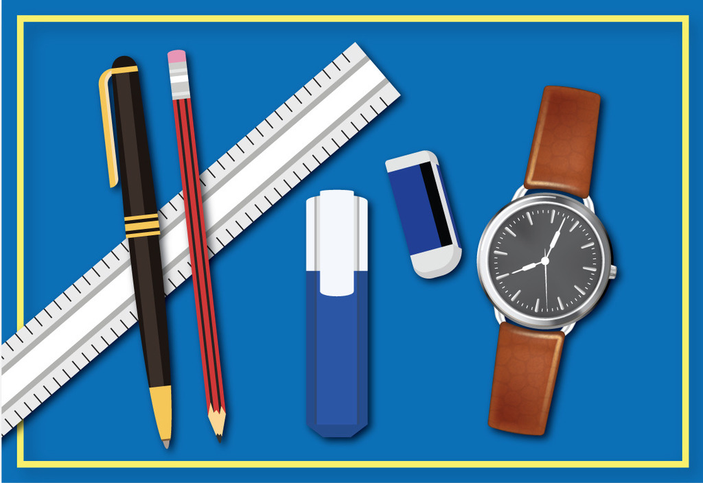  自備文具與手錶。（考評局圖片）