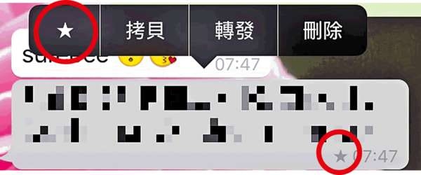 只要長按對話欄，就會出現「☆」號(紅圈示)。(相片來源：晴報)